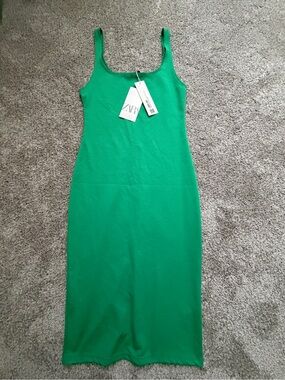 NWT Zara Bright Green Ribbed Tank Midi Dress